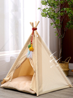 Empat musim umum baru hewan peliharaan Teepee sarang kucing kayu Solid dukungan bernapas kucing tenda