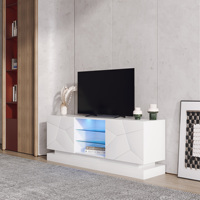 Meuble TV moderne en MDF blanc brillant avec panneau en bois éclairé par LED, unités de table TV pour hôtel, salon