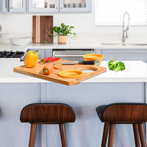 Tabla de cortar de bambú extra grande con contenedores sobre el fregadero para picar con coladores plegables para comida - Product Image 4