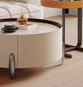 Nội Thất Gia Đình Hiện Đại phòng khách chesterfield <span class=keywords><strong>sofa</strong></span> bàn trà với ngăn kéo biệt thự Bàn cà phê tròn bên bàn - Product Image 5