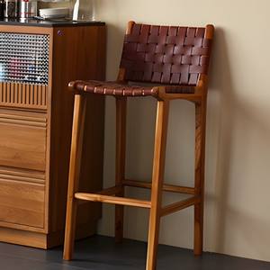 <span class=keywords><strong>Sgabello</strong></span> da Bar in Stile Scandinavo Nordico, <span class=keywords><strong>Seduta</strong></span> e Schienale in Pelle Intrecciata Bianca, Struttura in Legno Massello, <span class=keywords><strong>Sgabello</strong></span> Minimalista per Isola Cucina - Product Image 3