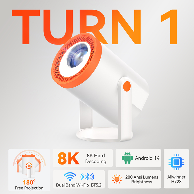 JUNUO TURN1 8K Android Smart Portable Home Theater 200ANSI 360 Flip 180 Rotation Mini Projector