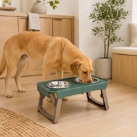 Gamelle pliable 2-en-1 en acier inoxydable pour chien, réglable, avec support antidérapant et design surélevé pour l'extérieur