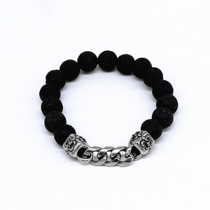 yunnique Volcanic Stone Beaded <b>Bracelet</b> 10mm Tibetan Silver Chain Unisex Jewelry - Product Image 1