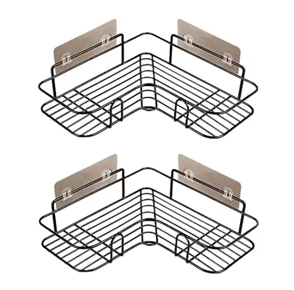 Corner Shelf Rack Adhesive Without Drilling Storage Black Shower Caddy Basket Shelf in the bathroom