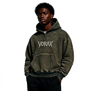 Sweat-shirt à capuche zippé personnalisé avec logo, rose, effet délavé, imprimé gothique, coupe oversize en polaire pour homme - Product Image 3