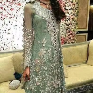 Stunning Indian Pakistani Floor-Length <b>Dress</b> with Plazo-Heavy Embroidery Wedding & Party Wear - Product Image 5