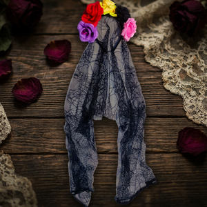 Diadema de malla plateada de alta calidad y ecológica para uso en interiores, con diseño de novia fantasma de Halloween, encaje de rosas y botón trasero, ideal para Ramadán. - Product Image 1