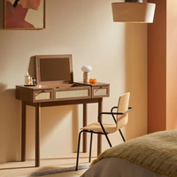 Table de toilette console en rotin Pavia effet chêne foncé japonais, tiroirs réglables, meuble de rangement durable et écologique pour la maison