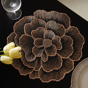 Nordic Minimalist Injection Molded PVC Placemat <b>Waterproof</b> Oil Resistant Floral Design Round Black Heat Insulating <b>Mat</b> - Product Image 4