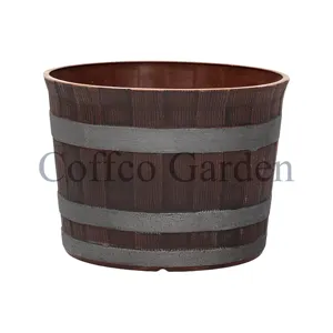 Coffco Plastic Wine Barrels Wooden Barrels Planter Pot Garden Supplies For Indoor Outdoor Garden Home Plants