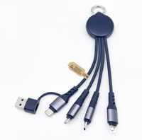 Câble de charge porte-clés 6-en-1 lumineux en matériau recyclé certifié CE, 17 cm, logo laser double face, cadeau promotionnel écologique