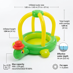 Piscine gonflable pour bébé, modèle populaire, petite tortue avec chapeau pare-soleil rouge, bateau de piscine spécialement conçu pour les nourrissons - Product Image 2