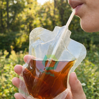 Pochette à bec verseur transparente personnalisée en matériaux recyclés avec paille pour l'emballage de boissons (vodka et eau minérale)