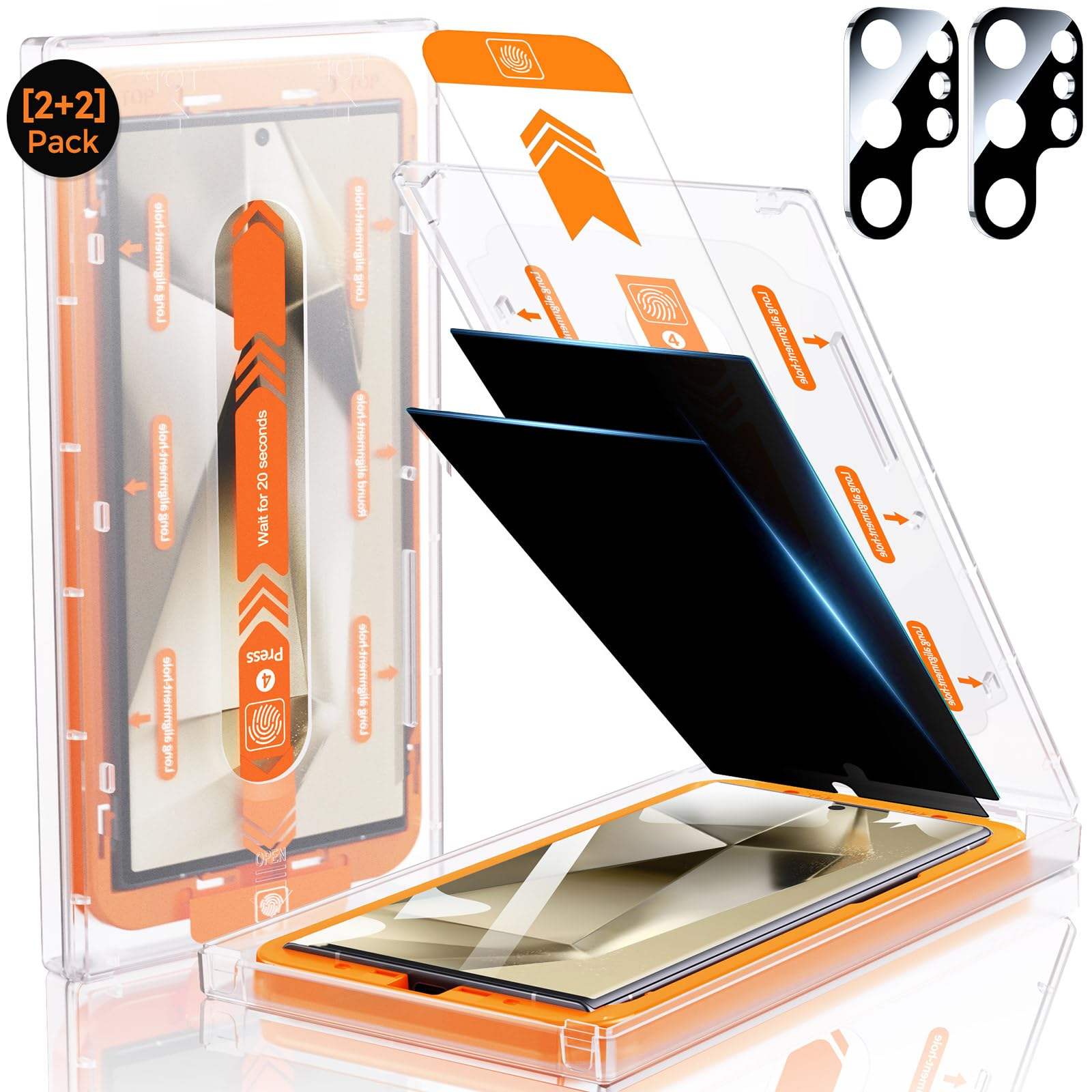 Pack combiné de verre de confidentialité 2+2 avec boîte d'emballage