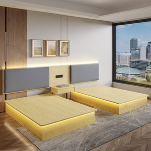 Juego de dormitorio de hotel de calidad Opcional Doble Individual Precio bajo Marco de cama de madera y cabecero con armario y mesita de noche para habitación completa - Product Image 1