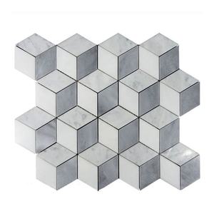 Mattonelle Backsplash da cucina in mosaico a rombo mosaico di <span class=keywords><strong>marmo</strong></span> naturale 3D in <span class=keywords><strong>marmo</strong></span> naturale di Carrara - Product Image 4