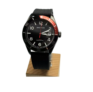 Montre pour homme avec cadran noir, accent rouge sur le cadran, bracelet en silicone, étanche 100 m, qualité supérieure, élégante, robuste, vente en gros - Product Image 1