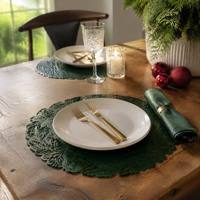 Set de table circulaire en cuir motif feuille de tortue, imperméable, résistant à l'huile, isolant thermique, gaufré et festonné
