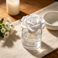 Diffuseur de parfum d'ambiance de luxe 100 ml en verre avec bâtonnets et pierre aromatique en céramique parfumée en forme de fleur