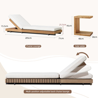 Ensemble de tables d'appoint compactes en teck avec cadre réglable et roulettes pour extérieur, jardin, villa, piscine – Chaise longue