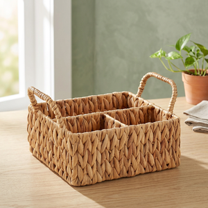 Cesta de Almacenamiento Rectangular de Jacinto de Agua Natural con Asas, Diseño Rústico Multicompartimento para Organización del Hogar - Product Image 2