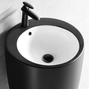Ceramic Standing Washbasin <b>Round</b> One-Piece Floor Standing <b>Basin</b> For Bathroom And Balcony Durable - Product Image 4