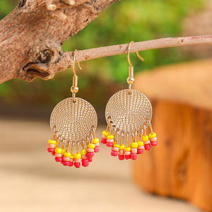 Bohemian Tassel Earrings Gold Plated Alloy Women's Party Fashion Dangle Jewelry <b>Colorful</b> <b>Beaded</b> Chandelier Style - Product Image 3