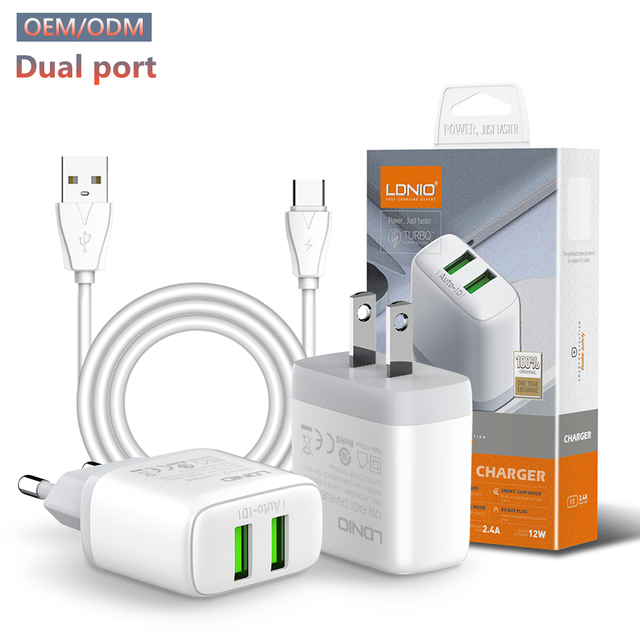 LDNIO A2221 2.4A 2Usb Portable Charger 12W Fast Charge Wall Charger EU Plug Quick Charge Power Adapter