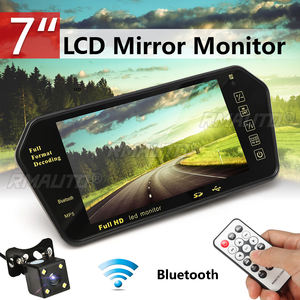 Reproductor MP5 con Bluetooth y Video, Monitor de Espejo Retrovisor para Auto con Pantalla LCD TFT a Color de 7 Pulgadas, Asistencia de Estacionamiento + Cámara de Reversa - Product Image 1
