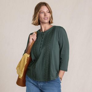 Top de jersey ligero con adornos y manga 3/4 para mujer, informal, suave, para todas las estaciones - Product Image 3