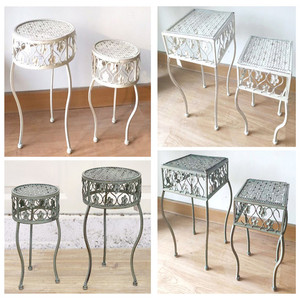 Ensemble de deux tabourets floraux rétro de style européen, support de <span class=keywords><strong>plantes</strong></span> en pot de type lierre vert, combinaison vieillie <span class=keywords><strong>pour</strong></span> <span class=keywords><strong>d</strong></span>écoration de niveaux <span class=keywords><strong>d</strong></span>'<span class=keywords><strong>escalier</strong></span> - Product Image 4