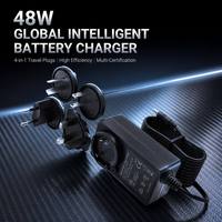 Chargeur de batterie universel 48W, adaptateur de voyage mondial avec 4 prises interchangeables, compatible avec les batteries Li, plomb-acide et lithium ternaire