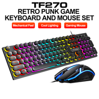 Keyboard dan Mouse Combo Gaya Punk T-WOLF TF270 Berkabel dengan Tombol Bulat dan Lampu Latar Warna-warni untuk Gaming