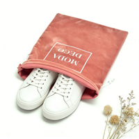 Sac à cordon personnalisé promotionnel pas cher en velours rose pâle, sac à chaussures anti-poussière à cordon