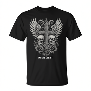 Camiseta gótica con diseño de calavera y alas cruzadas, camiseta gráfica negra para hombre, estética gótica - Product Image 2