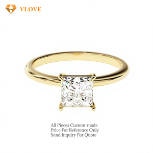 Anello <span class=keywords><strong>con</strong></span> <span class=keywords><strong>Diamante</strong></span> Coltivato in Laboratorio, Taglio Princess, Oro Giallo <span class=keywords><strong>1</strong></span> <span class=keywords><strong>Carato</strong></span>, Fede Nuziale <span class=keywords><strong>Solitario</strong></span> in Oro Giallo 14k 585 per Donna - Product Image 1