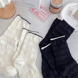 Calcetines de mujer, color blanco, negro, color sólido, patrón de diamantes, transpirables, absorben el sudor, para jóvenes de 18 a 40 años - Product Image 2