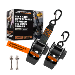 Chất lượng cao 2 inch nhiệm vụ nặng nề có thể thu vào Ratchet Tie xuống Dây đeo chất liệu polyester cho xe máy Trailer và thuyền - Product Image 1