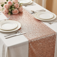 Chemin de table en tissu polyester uni, personnalisable, imprimé, tissé, scintillant, à sequins, lavable à la main, pour fêtes de mariage