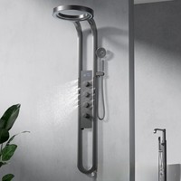 Panneau de douche mural thermostatique de luxe haut de gamme en carbone brossé, avec affichage numérique de la température et fonction anti-brûlure, pour vente en gros