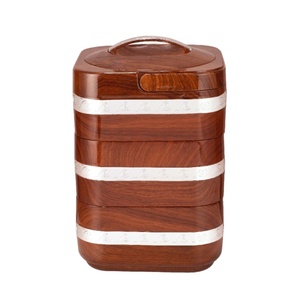 1/2/3 Layers Portable 4.5L Wood Color Thermal Stainless Steel Lunch Box Insulated Abs Food Warmer Container