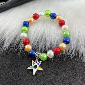 3 pezzi per un set di perline colorate stretch Sorority OES Order of the Eastern Star charm bracciale multistrato accessori per gioielli - Product Image 5