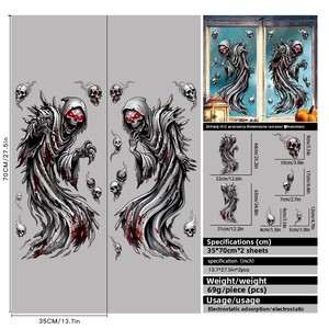 Ensemble d'autocollants agressifs pour fenêtre, motif Grim Reaper, yeux rouges sanglants, crânes fantômes, pour décoration de fête d'horreur - Product Image 5