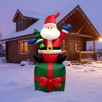 Père Noël gonflable de 1,8 m et boîte à cadeaux avec lumières LED pour la décoration extérieure de jardin, pelouse, fête, festival