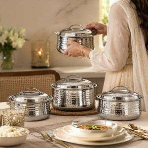 Ensemble de casseroles en acier inoxydable avec couvercles, design minimaliste rond et durable, compatible lave-vaisselle, pour cuisinières à gaz et à induction - Product Image 3
