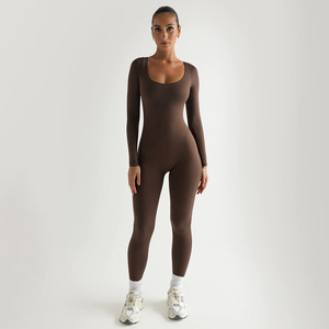 Combinaison pour femme à manches longues, col carré, en polyester hautement élastique, vêtements de sport - Product Image 1