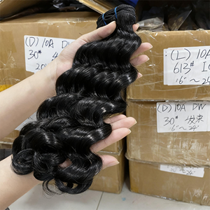 Perruque en cheveux vierges naturels, mèches ondulées profondes, rideau de cheveux, queue de cheval à enrouler pour femmes, commerce extérieur, en stock - Product Image 4
