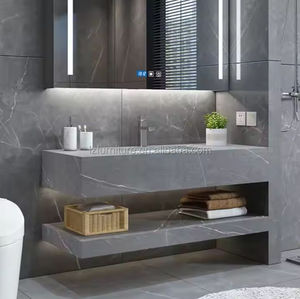 Modern Integrated Metal Steel Wall-Mounted Double Basin Bathroom <b>Vanity</b> Floating Ceramic Sink Dressing <b>Table</b> - Product Image 2