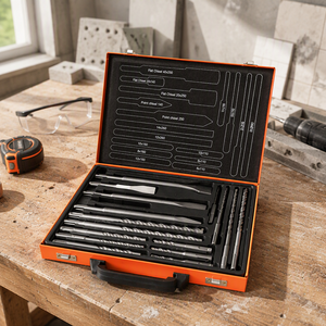 Ensemble de 17 forets et burins SDS Plus pour le perçage de la maçonnerie dans un coffret métallique orange - Product Image 2